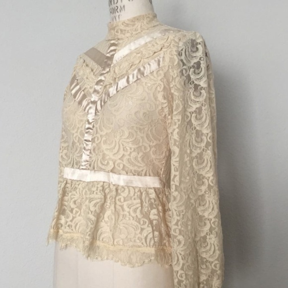 Vintage Tops Vintage 8s90s Cream Lace Peplum Blouse Poshmark
